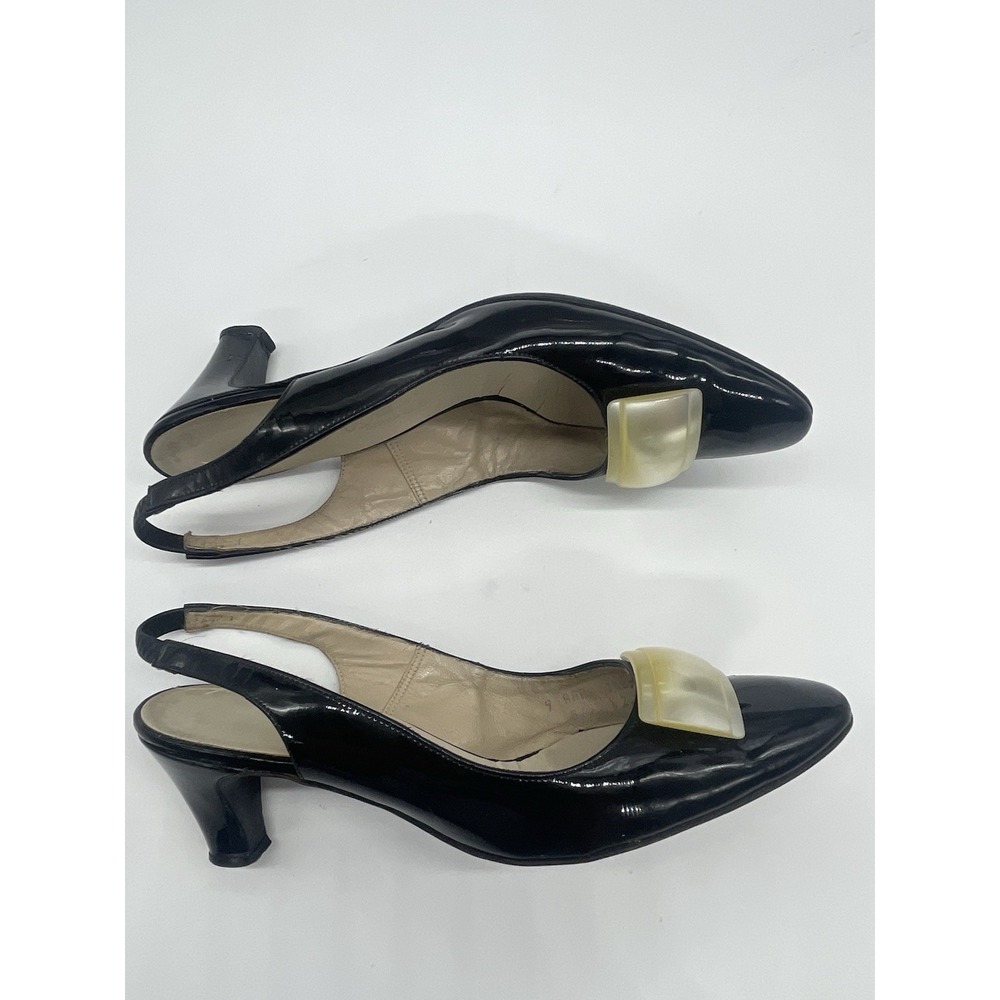 Vintage Balenciaga Custom Originals Black Patent Leather Slingback Shoes 6 Heels